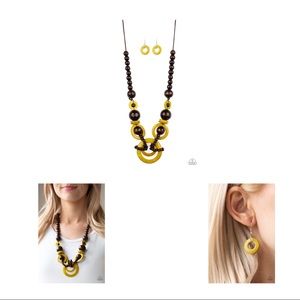 Brown/yellow wooden necklace-earrings!